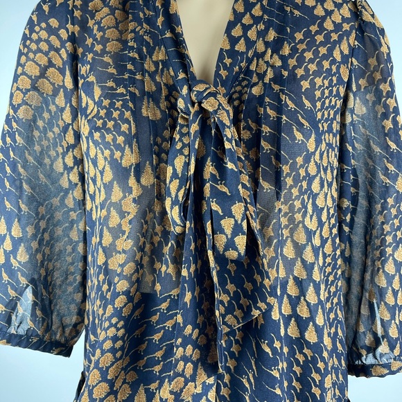 Gorgeous Navy & Brown Blouse with Tie Front - 8 - Picture 5 of 12